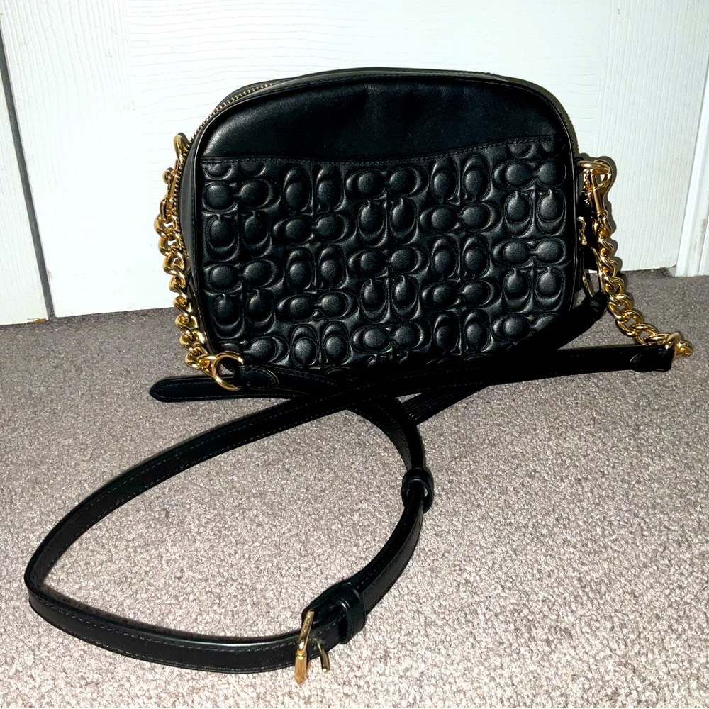 Coach Camera Bag Signature Embossed Leather and Gold